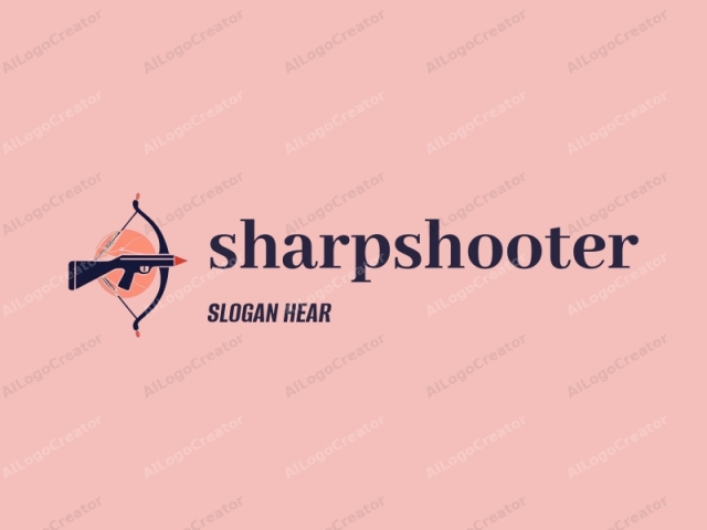 This logo features a minimalist and stylized illustration set against a solid, light pink background. The central subject is a black, sleek, modern-looking bow with a curved bowstring. The bowstring is depicted as a single continuous line, with a