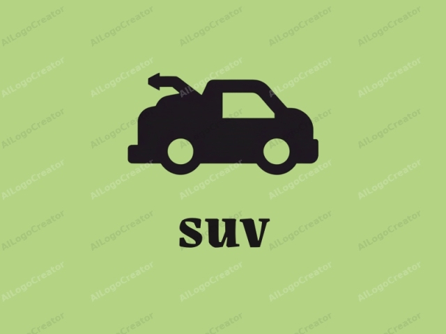 The image is a minimalist, black silhouette of a car set against a pale green background. The car is depicted facing right, with its doors open, revealing an empty interior. The car has four wheels, each drawn with a simple circle. The