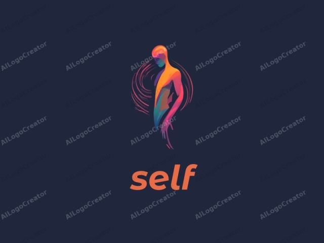 This stylized, abstract logo features a minimalist human form rendered in a modern, digital art style. The figure is depicted in vibrant colors against a dark navy blue background, giving it a striking and eye-catching appearance. The colors primarily consist of red