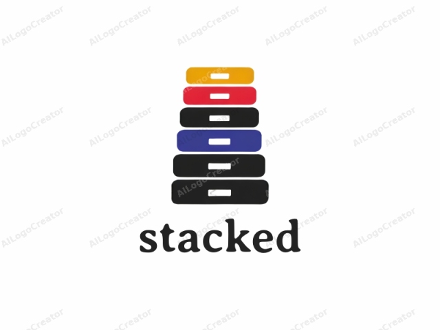 This is a simplified logo featuring five rectangular boxes stacked one upon another. Each box has a rectangular cutout in the middle, which resembles a handle or grip for easy lifting. The top box is yellow, the second box is red, the third