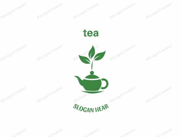 This logo, created in a minimalist digital medium, depicts a stylized green teapot with a plant sprouting from its spout. The teapot is rendered in a solid green color, with smooth lines and no visible shading or textures. It