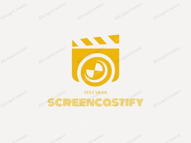 which features a minimalist design. The image is a digital rendering of a stylized, golden-yellow movie clapperboard emblem, centered against a stark white background. The clapperboard, which is a classic prop used in filmmaking, is depicted