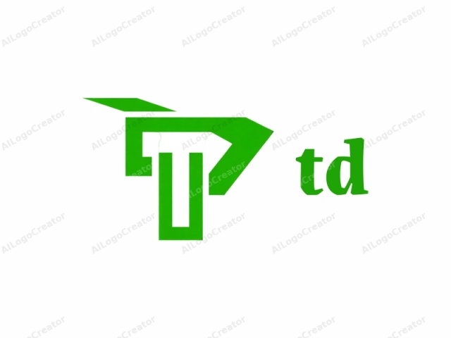 Este logo es un diseño audaz y abstracto que presenta líneas nítidas y limpias, y colores vibrantes. La imagen está compuesta por dos colores dominantes: verde y blanco. El elemento principal es una letra mayúscula estilizada "T" posicionada centralmente en la imagen.