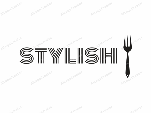 The logo image is a minimalist, black-and-white silhouette illustration of a fork. It depicts a standard four-tined fork, with the tines arranged evenly in a diamond formation, each tapering towards a sharp tip. The handle is short and