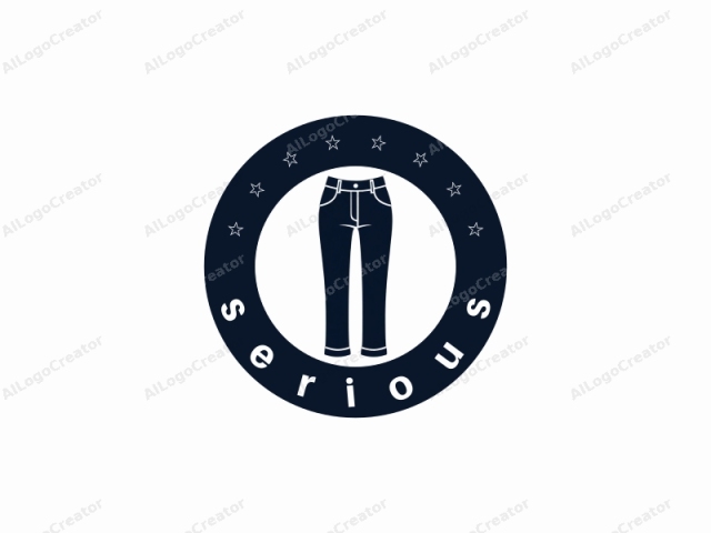 que sirve como símbolo para una marca de jeans. La imagen del logo presenta un par de jeans azul oscuro estilizados. El diseño es minimalista y plano, sin detalles o texturas intrincadas. Los jeans se representan con líneas claras y sólidas que