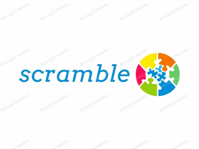 featuring a stylized jigsaw puzzle with vibrant, solid-colored pieces. This digital logo consists of six interlocking puzzle pieces arranged in a circular pattern. The pieces are uniformly shaped, with smooth edges and rounded tabs, typical of jigsaw puzzles. The