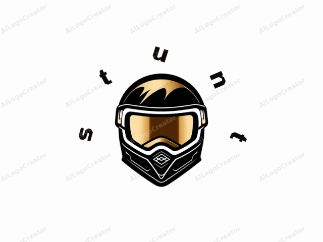 featuring a stylized, detailed helmet. The helmet is depicted in a sleek and modern design, with a predominantly black and gold color scheme. The black helmet is rendered in a smooth, glossy finish, while the gold sections have a metallic sheen