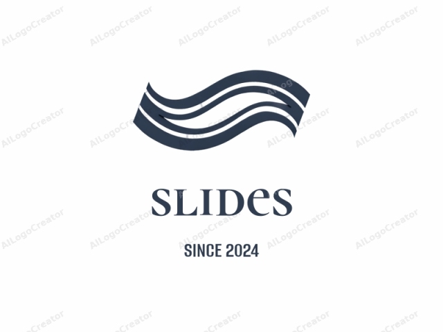 This image is a minimalist logo design, featuring a stylized, fluid wave. The wave is depicted using a series of three sweeping, curved lines that flow from left to right. The lines are dark blue, set against a stark white background,