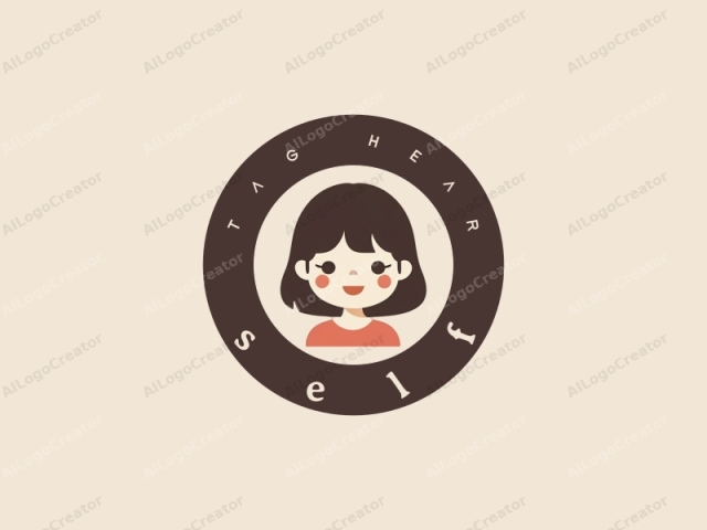 a cute, stylized cartoon character with a minimalistic design. The image features a child-like character with large, round, white eyes, a small, closed mouth, and rosy cheeks. The character has a short, straight bob haircut in