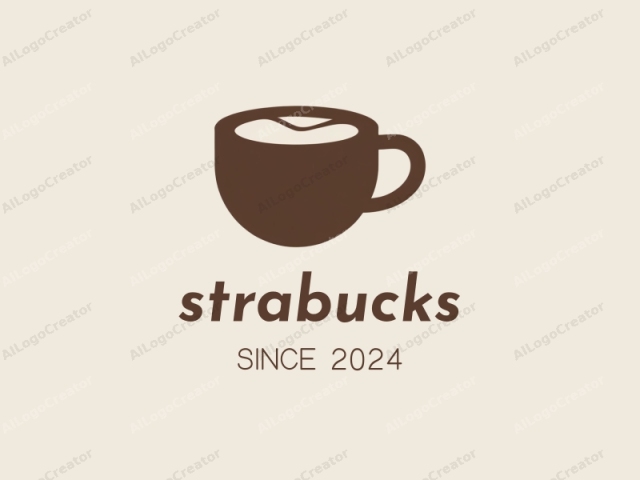 a coffee cup in minimalist design. The logo image is a minimalist illustration in a flat, geometric style. It features a silhouette of a coffee cup, drawn in a single solid color - a deep brown. The cup is positioned centrally against a pale