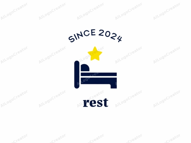 The image is a simple, stylized, and minimalist illustration in solid black and yellow, depicting a bed with a yellow star above it. The bed is represented by a rectangular shape with straight lines, indicating a basic structure. Its headboard is