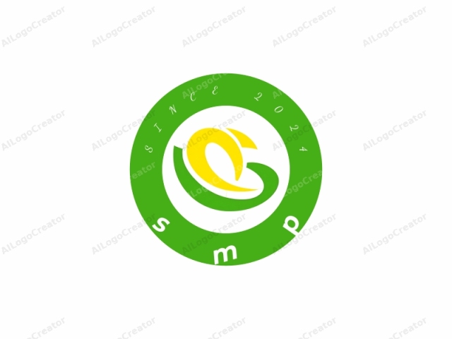 This logo is a modern, abstract design consisting of two bold colors: bright yellow and vivid green, set against a stark white background. The image is clean and minimalistic, with smooth, rounded edges, conveying simplicity and clarity. The central design