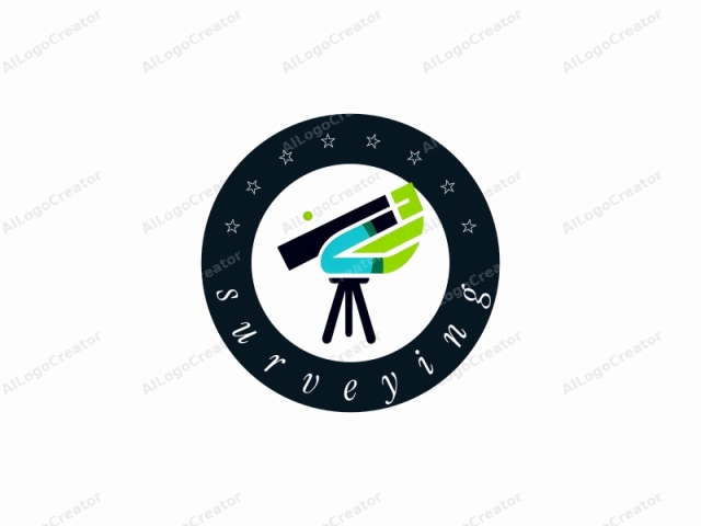 The logo is a simplified illustration of a modern telescope on a tripod. The design is clean and minimalist, with bold lines and colors. The telescope is depicted from the front, featuring a large black tube that curves slightly towards the right, with a