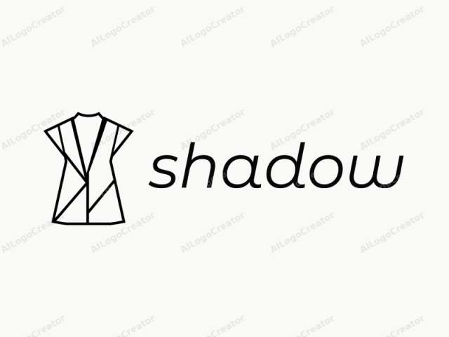 The image is a simple, minimalist black-and-white logo featuring a stylized dress design. The dress is depicted with clean, geometric lines and a modern, abstract aesthetic. It has a square neckline and an open back, creating a V-shaped front