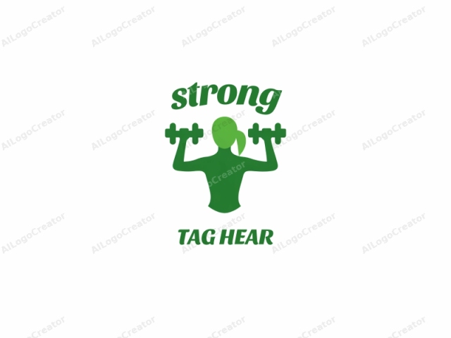 The logo is a minimalist, flat design illustration depicting a silhouette of a woman performing a weightlifting motion with dumbbells. The figure is rendered in a vibrant green hue. The woman is centered in the composition and is depicted from the back,