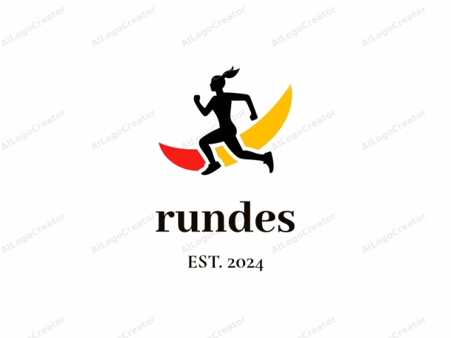 The logo features a stylized silhouette of a woman engaged in a dynamic, running motion. She is depicted from the side, with one leg extended forward and the other bent backward, suggesting a sprinting or running stance. The woman is shown with