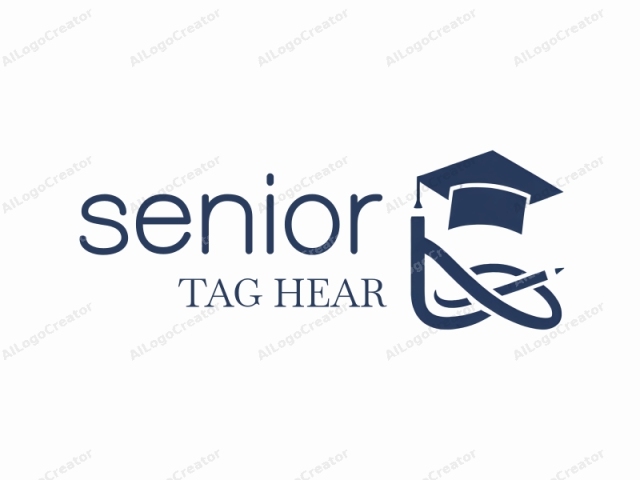 The logo image features a minimalist, modern design. It is a monochrome, dark blue vector graphic set against a stark white background. Dominating the center of the image is a stylized graduation cap, depicted in a simplified, flat shape with