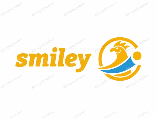 The image is a stylized, vector graphic logo featuring a prominent yellow bird with a prominent crest and a blue, curved arrow beneath it. The bird, resembling a phoenix or eagle, occupies the upper portion of the design, with its wings extended