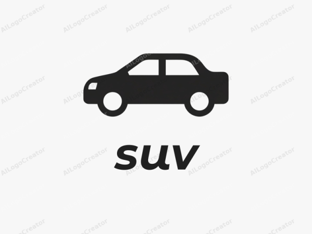 a minimalist black silhouette of a car. The logo is a simple, clean design, executed in a bold, solid black color on a stark white background. The car is depicted from the side view, facing towards the left. The shape is smooth