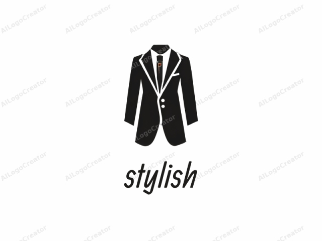 The image is a minimalist black and white logo, featuring a stylized depiction of a man's business suit. The suit consists of a dark charcoal jacket and matching trousers, rendered in a solid black color with clear white outlines. The jacket has a