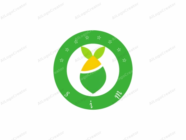 Este logo es un diseño simplificado, moderno y abstracto que presenta una fruta cítrica estilizada. Consiste en una forma grande y redondeada que se asemeja a un limón o lima, dividida en dos secciones principales: una parte superior amarilla y una parte inferior verde.