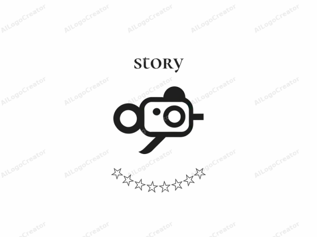 in the form of a black, stylized camera. The logo is minimalist and abstract, consisting of a sleek, rectangular camera body with a circular lens and a prominent, round, black knob above it. The camera body is depicted in a bold,