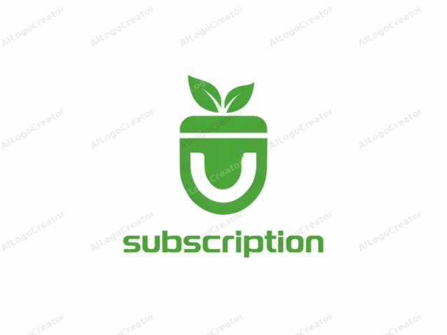 caracterizado por un estilo de diseño minimalista. Esta imagen presenta un logo audaz y simplificado compuesto por elementos de un vibrante verde. En el centro, hay una forma ovalada estilizada y suave con una pequeña hoja que apunta hacia arriba brotando desde su parte superior, evocando