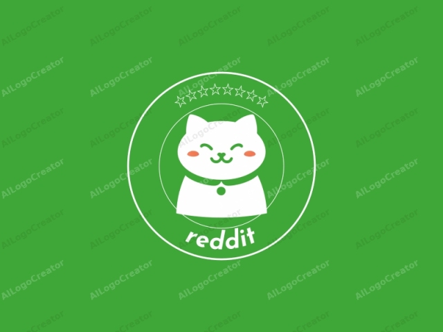 This is a stylized logo featuring a simple, cartoonish representation of a cat. The cat is centrally positioned against a solid green background. The cat is rendered in white, making it stand out vividly against the green backdrop. The cat's