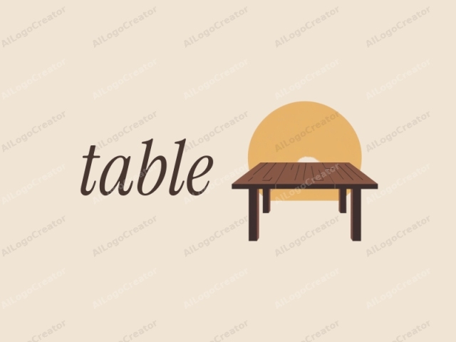 This is a minimalist, flat-design illustration of a rectangular table against a plain, light beige background. The table is depicted in a clean, modern style with minimal shading, and its surface is made of dark brown wood, showcasing a slight grain texture