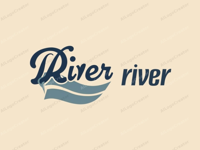 這是一個數位圖形，以風格化的手寫字體呈現「River」一詞。文字以深邃的藍色調呈現，背景為柔和的淺米色。字體優雅且流暢，類似手寫風格。