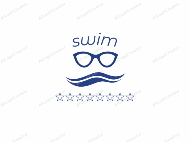 This logo, rendered in a minimalist, modern style, features a pair of eyeglasses superimposed over a stylized representation of a wave. The eyeglasses are drawn in a thick, bold blue line, with a prominent brow line