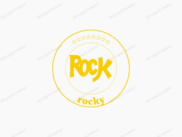 Este es un logotipo de diseño gráfico digital que presenta la palabra "Rock". Las letras están renderizadas en un estilo de fuente sans-serif audaz y están completamente rellenas de un color amarillo vibrante, creando una impresión visualmente impactante y dinámica. El logotipo está centrado en un