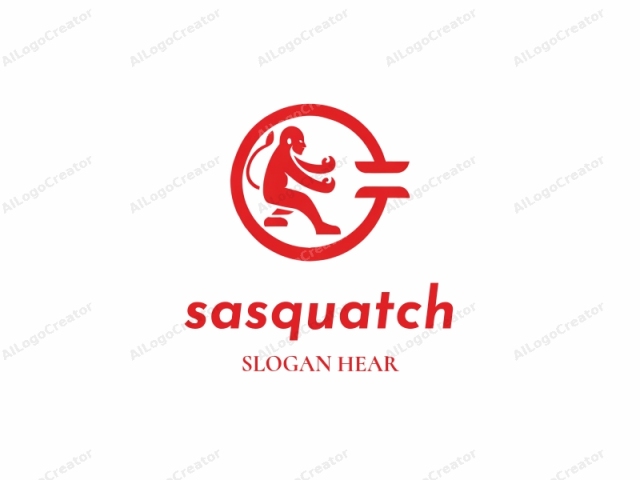 The logo is a stylized, simplified illustration of a monkey. It is rendered in a bold, red, solid color on a white background. The monkey is depicted in a squatting position, with its left arm extended forward, holding a styl