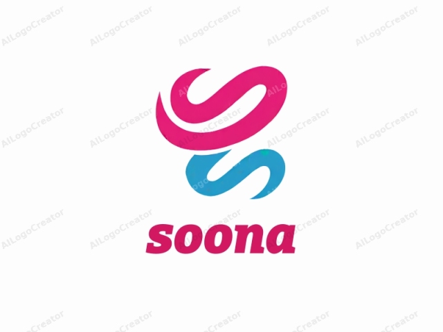 La imagen es un logo simple y abstracto que consiste en dos formas curvas y entrelazadas. Una forma es predominantemente rosa, mientras que la otra es predominantemente azul. La forma rosa forma un bucle en espiral que comienza en la parte inferior izquierda, se curva hacia arriba y hacia la