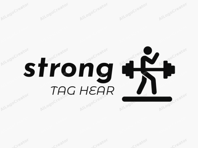 This is a simple, monochromatic black and white logo, featuring a stylized human figure engaged in a weightlifting activity. The design is created using solid shapes without any intricate details or shading. The figure is depicted in a minimalistic,