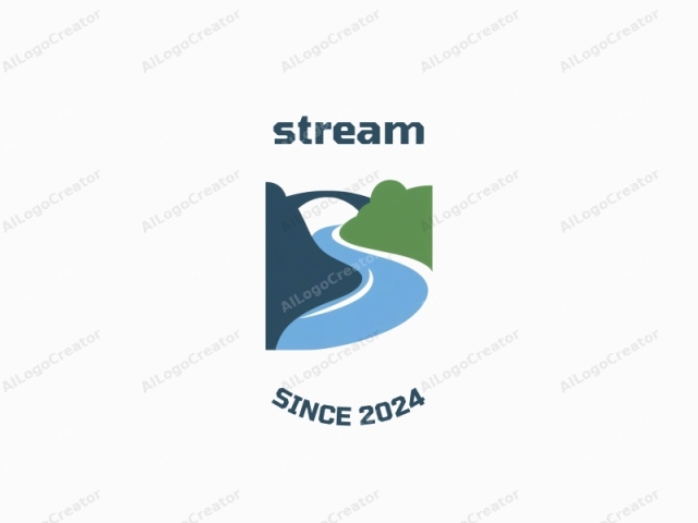 which is a minimalist, stylized illustration of a river and a bridge in a landscape. The logo features a simple, two-tone design. On the left side of the image, the bridge is depicted using a dark, solid color, representing a