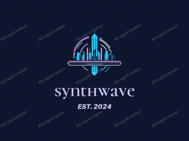 This logo features a modern, abstract depiction of a city skyline set against a dark blue background. The design utilizes a minimalist, geometric style with clean lines and bright colors, creating a futuristic and technologically advanced aesthetic. Central to the image is a