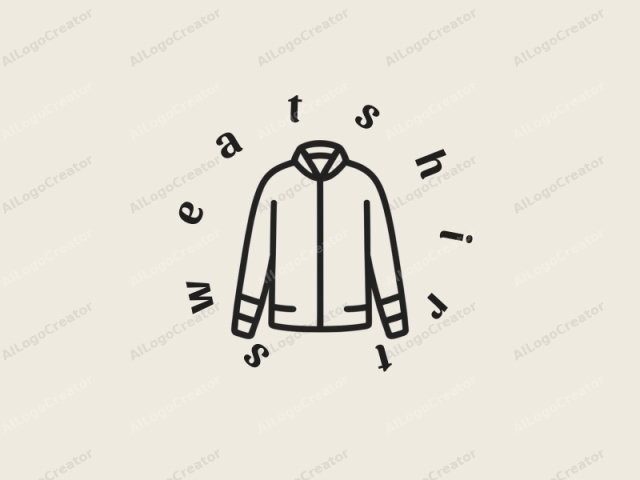 which features a minimalist black line drawing of a jacket against a plain, beige background. The jacket, rendered in a simplistic, outline style, is symmetrically centered in the image. It has a classic, casual appearance with a straight, zippered