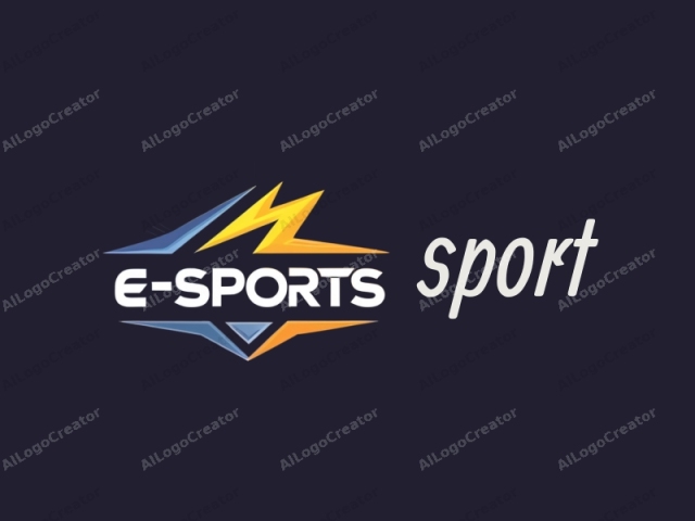 This digital logo features a modern, geometric design set against a deep navy blue background. Central to the image is the word "e-sports" in bold, white, uppercase letters. Flanking the text, the logo comprises vibrant, dynamic shapes