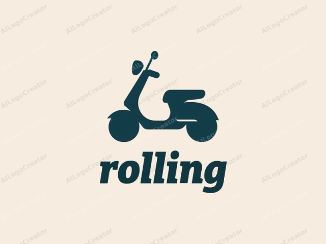 The image is a minimalist, vector graphic of a scooter in profile, depicted in a flat, monochromatic style. The scooter is colored in a dark teal or deep teal shade, which contrasts sharply against a smooth, off-white background. The