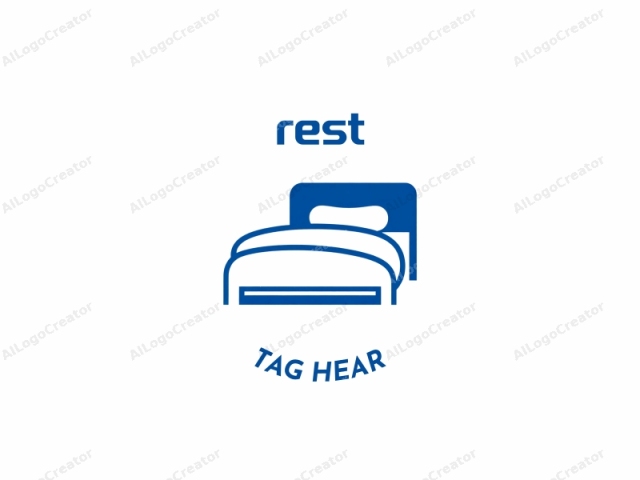 This logo is a minimalist drawing of a bed in a clean, modern style, using only blue and white colors. The bed occupies the central portion of the image. It is depicted in an outline with no shading or intricate details, focusing solely on