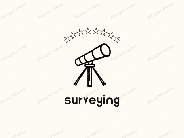 This logo image is a simple black and white drawing of a telescope. The drawing is minimalist, using clean lines and no shading. The telescope has a cylindrical tube with three evenly spaced rings along its length. It is mounted on a tripod stand with