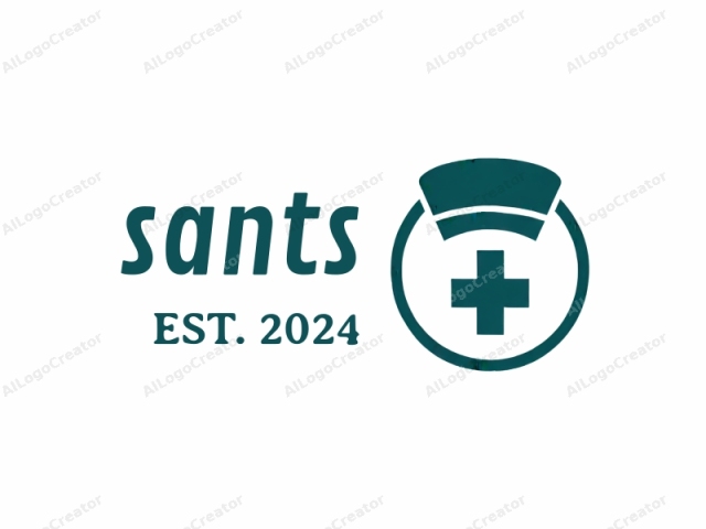 This is a simplistic, flat-design logo featuring a dark teal circle with a centered, white medical cross at its center. The circle symbolizes unity, continuity, and wholeness, while the cross represents healing and compassion in the medical field.