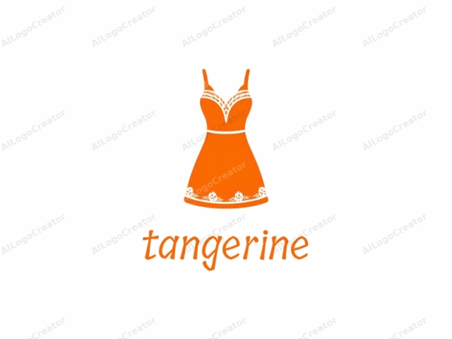 Das Logo-Bild ist eine einfache, flache und stilisierte Illustration eines ärmellosen Kleides. Das Kleid ist in hellem, kräftigem Orange dargestellt, mit detaillierter weißer Stickerei am Ausschnitt und Saum. Das Kleid hat Spaghettiträger, und der obere Teil zeigt