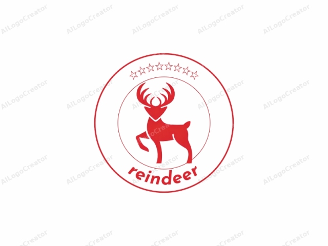 Ein stilisiertes rotes Reh auf weißem Hintergrund. Dieses Logo-Bild ist minimalistisch und abstrakt und zeigt ein mutiges, vereinfachtes Design eines Hirsches. Der Hirsch wird in einer einzigen, einfarbigen Farbe, rot, ohne Schattierungen oder Verläufe dargestellt. Das Bild