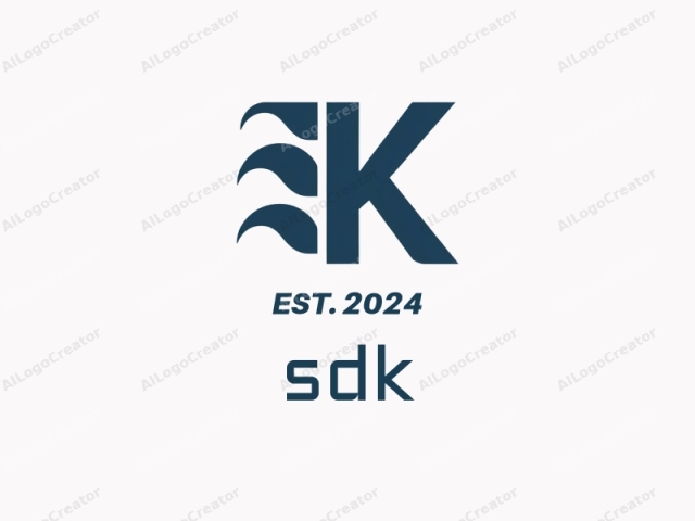 La imagen es un logotipo minimalista que presenta una letra "K" en mayúscula y en negrita. La letra está representada en un estilo geométrico moderno y es predominantemente de color azul, lo que le da una apariencia nítida y profesional. La "K" está posicionada centralmente dentro de un