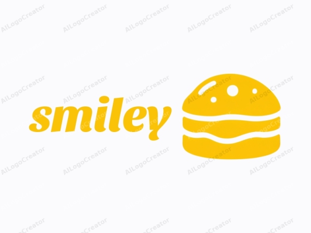 The image is a simple, flat, digital drawing of a yellow hamburger depicted in a minimalist, iconographic style. The hamburger is shown as a single object with no background or additional elements. It consists of a large, round bun at the top