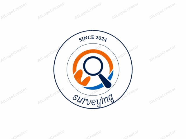 This image is a stylized, digital graphic featuring a simplified, modern design. At the center of the logo is a dark blue magnifying glass, representing observation or search. Flanking the magnifying glass are two circular segments, one in vivid