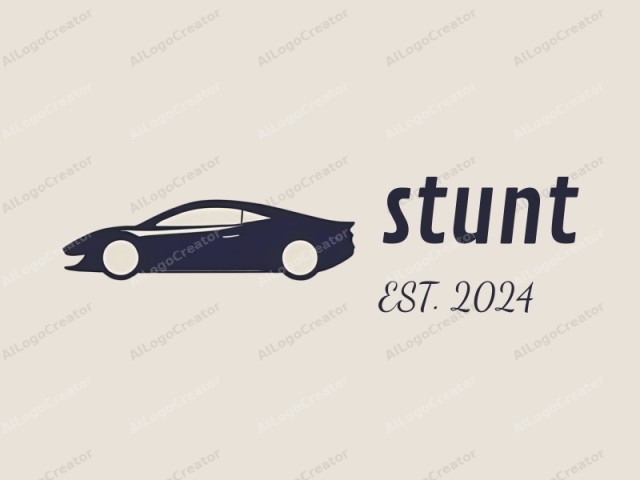 This logo image is a minimalist, monochromatic drawing of a sports car. The car is depicted in a profile view, facing right, against a solid, pale beige background. The car is rendered in a dark navy blue, with clean,