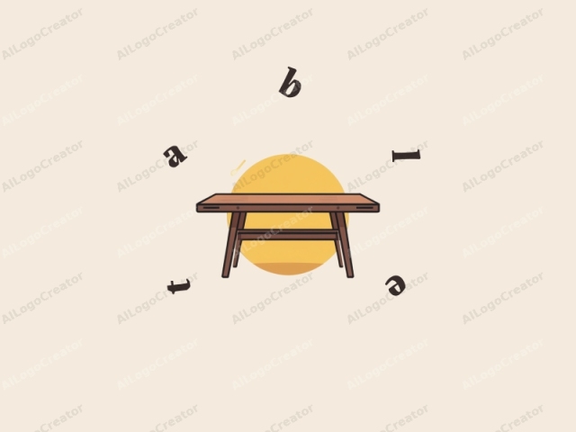 a wooden table in a minimalist, flat design style. This is a digital illustration depicting a rectangular wooden table with clean, straight lines and simple, geometric shapes. The table has two horizontal supports that intersect each other at the middle, creating a rectangular